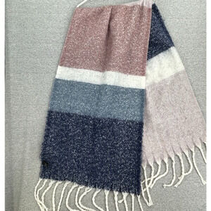 Mixit Wide Scarf Womens One Size Blue Pink Fringe Soft Fuzzy Warm Polyester